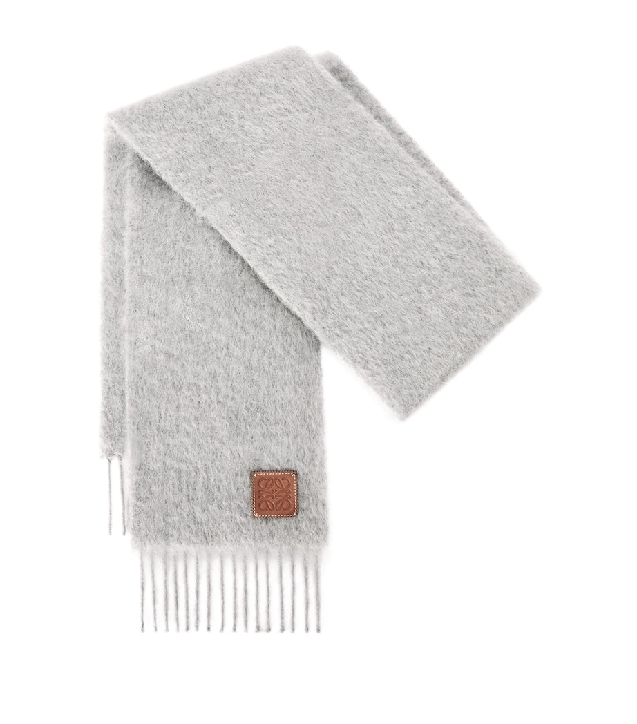 LOEWE Grey Wool-Mohair Logo Scarf