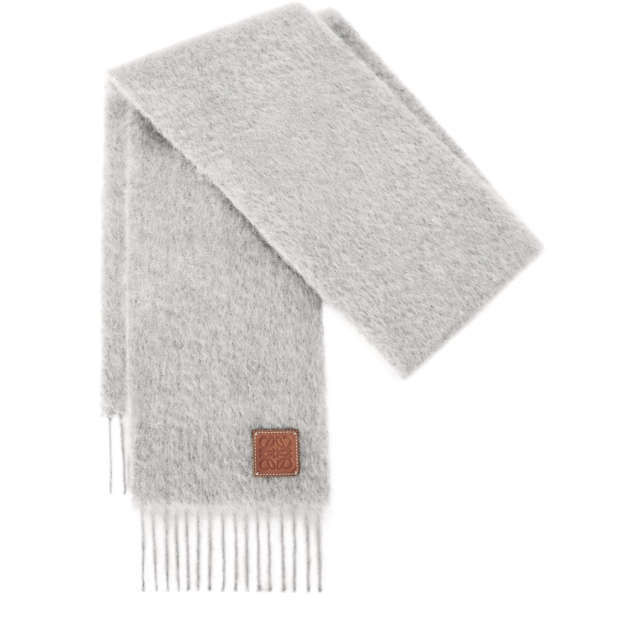 LOEWE Grey Wool-Mohair Logo Scarf