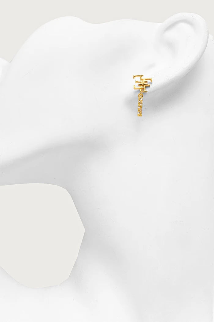 Elisabetta Franchi kadın pirinç küpe, cilalı camlı