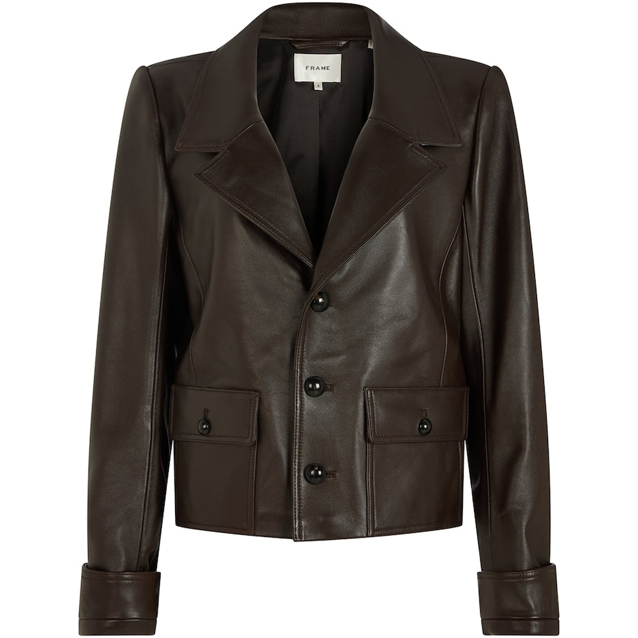 FRAME Brown The Leather Cuffed Jacket
