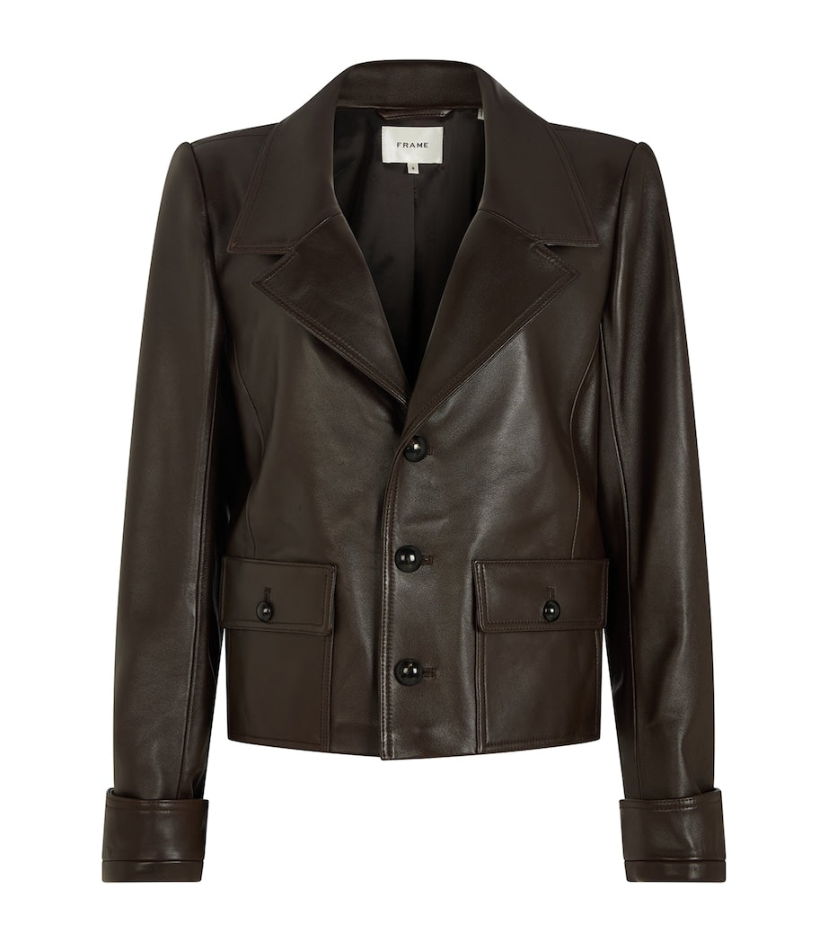 FRAME Brown The Leather Cuffed Jacket