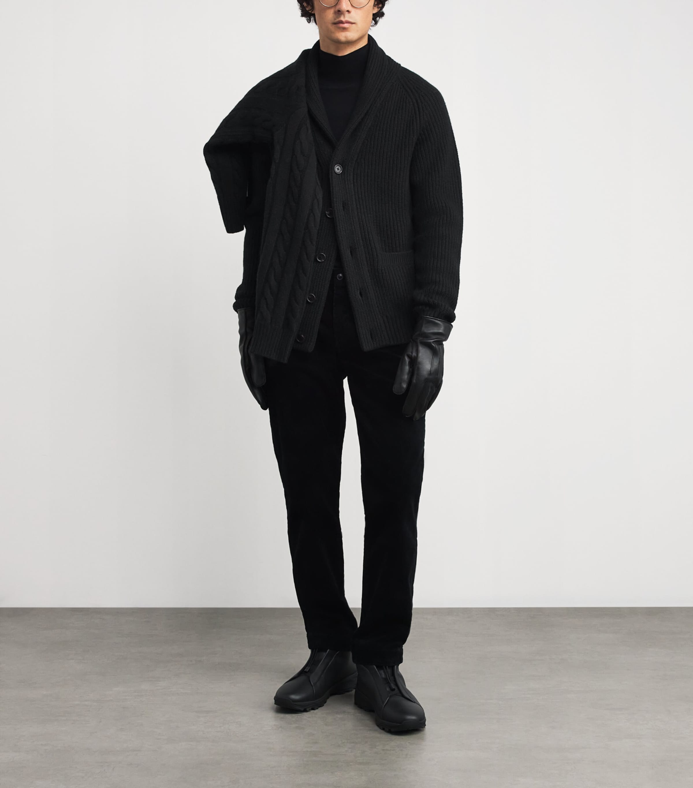 Black Cashmere Shawl-Collar Cardigan