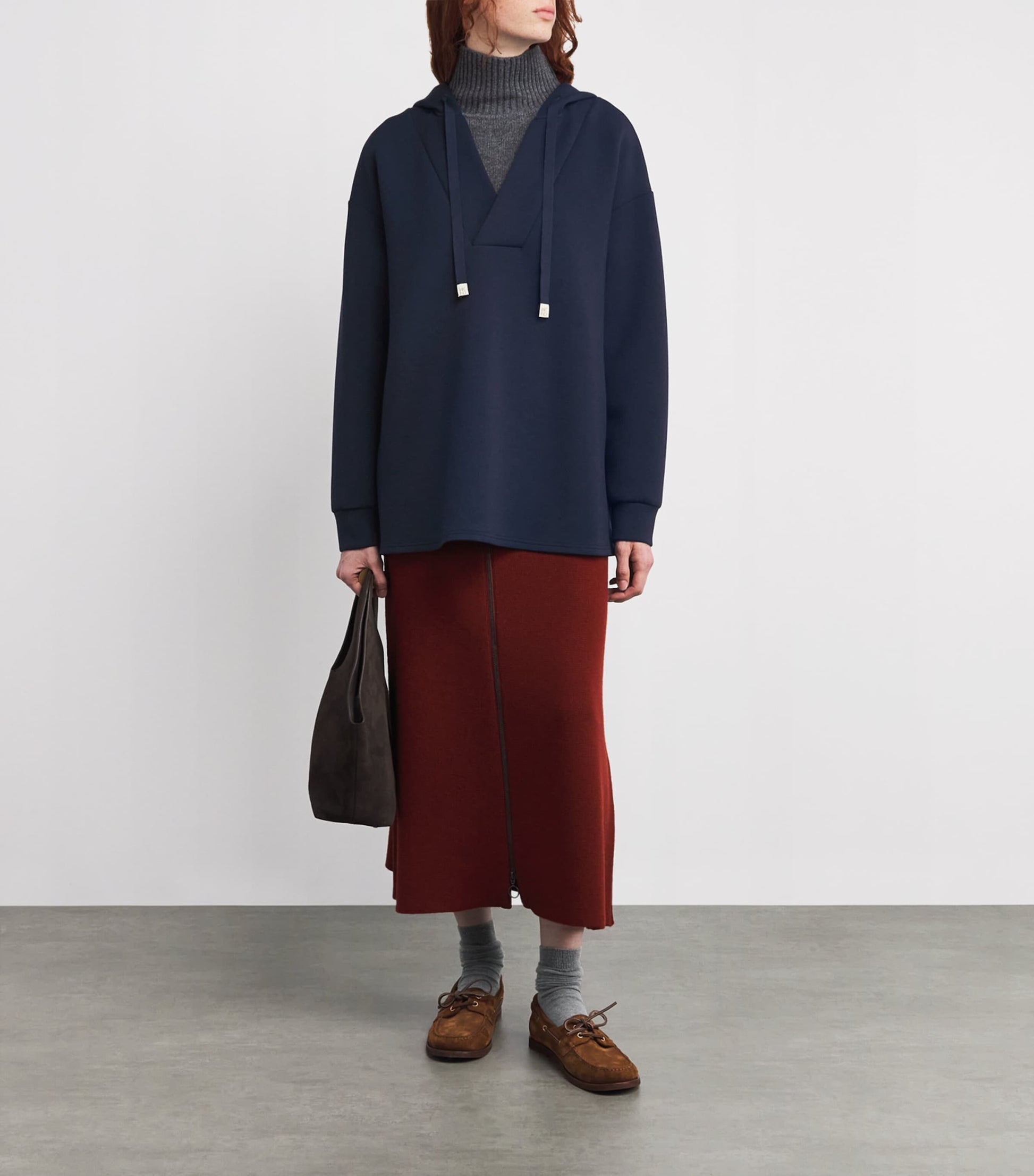 Weekend Max Mara Blue V-Neck Drawstring Hoodie