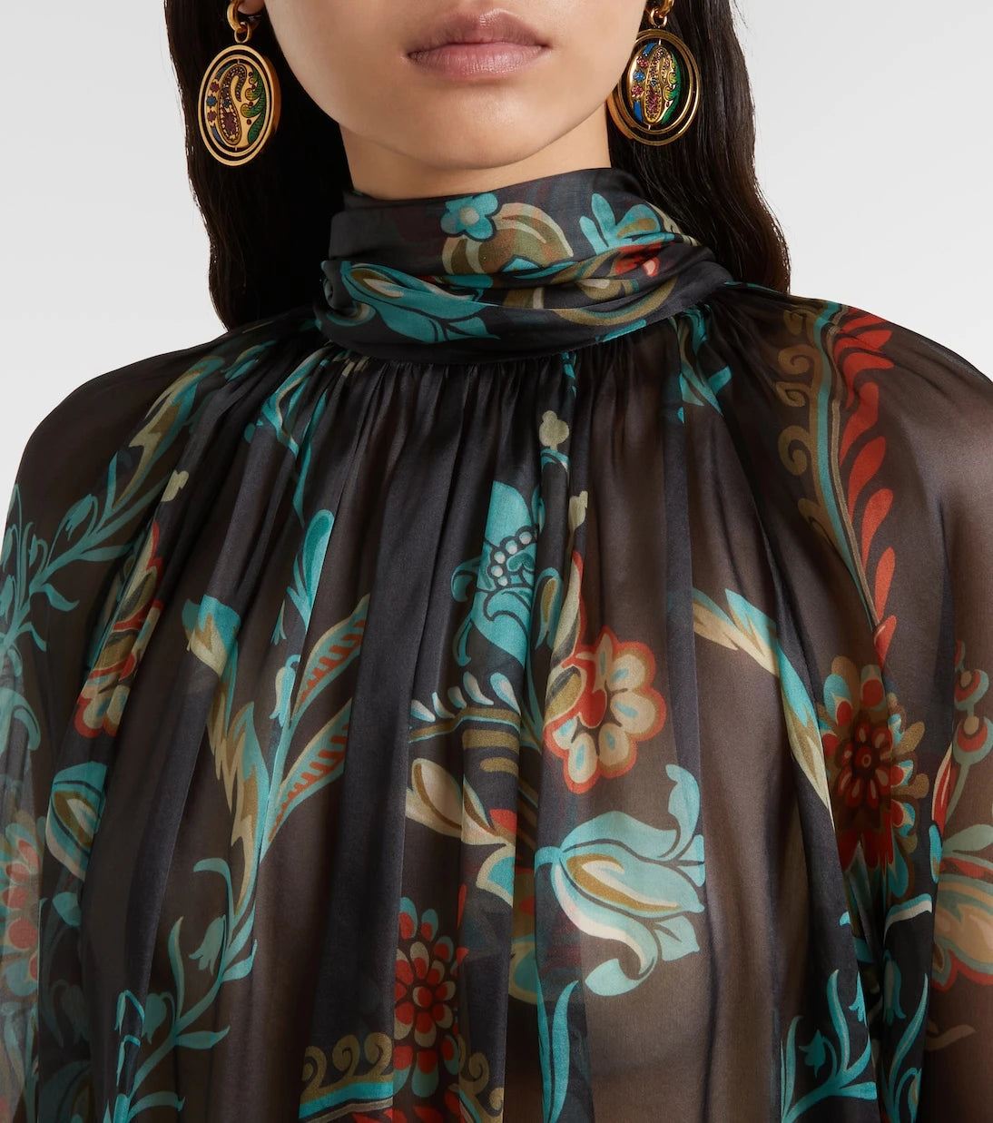 Etro - Floral sheer silk chiffon blouse