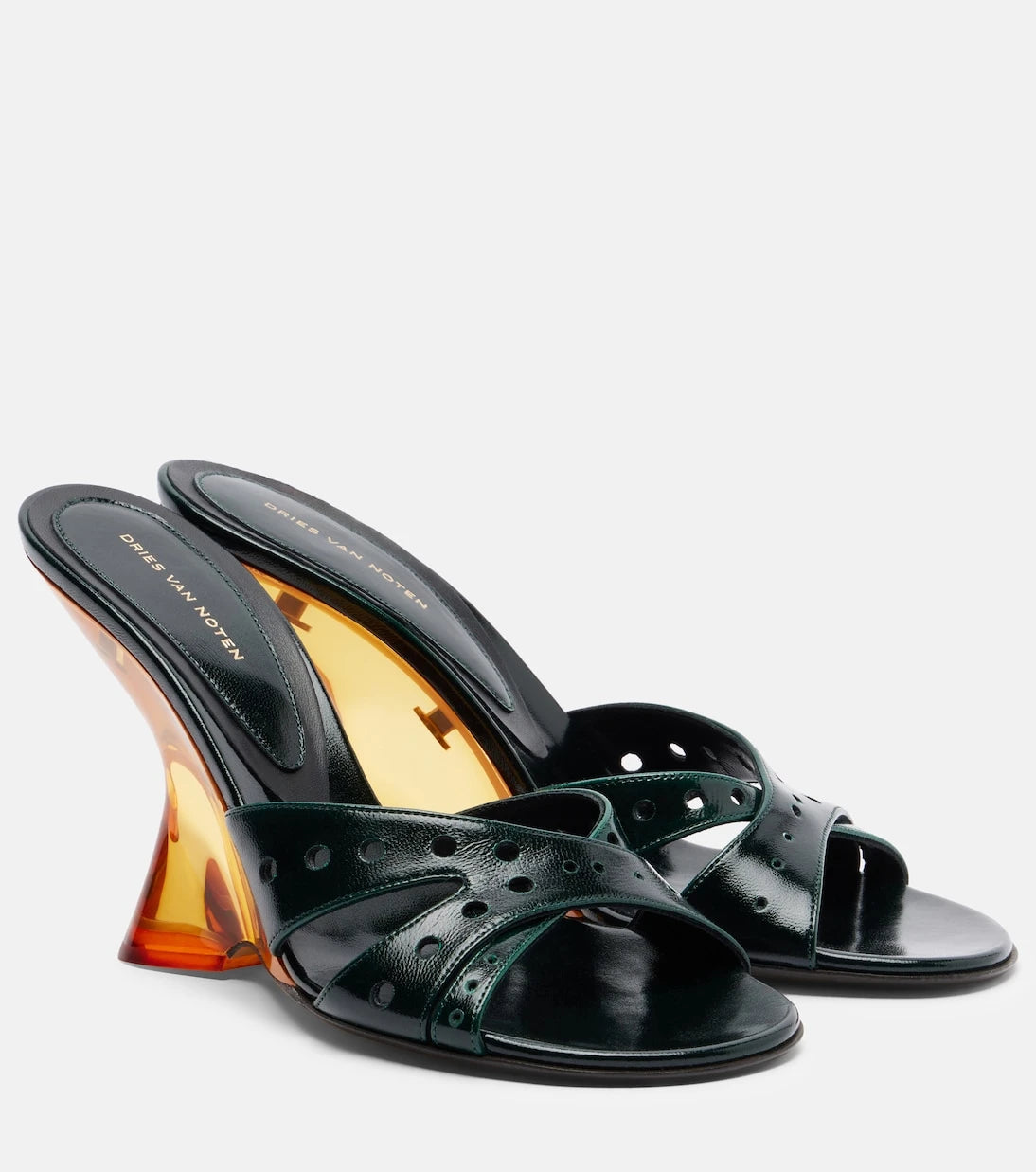 Dries Van Noten - Patent leather wedge mules