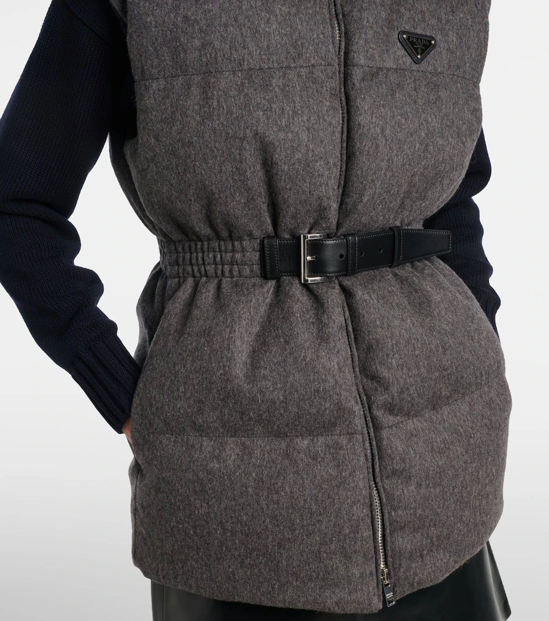 Prada - Belted virgin wool down vest