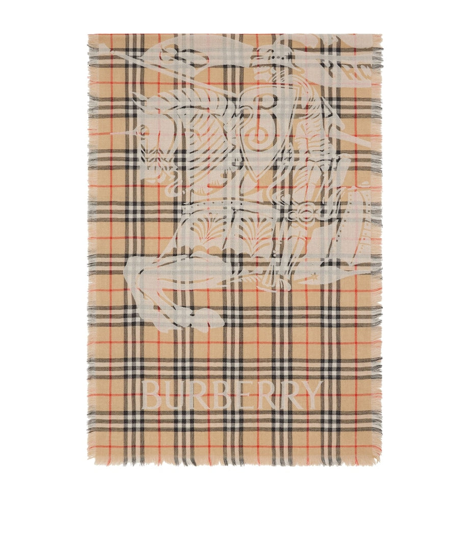 Burberry Beige Wool Wide EKD Check Scarf