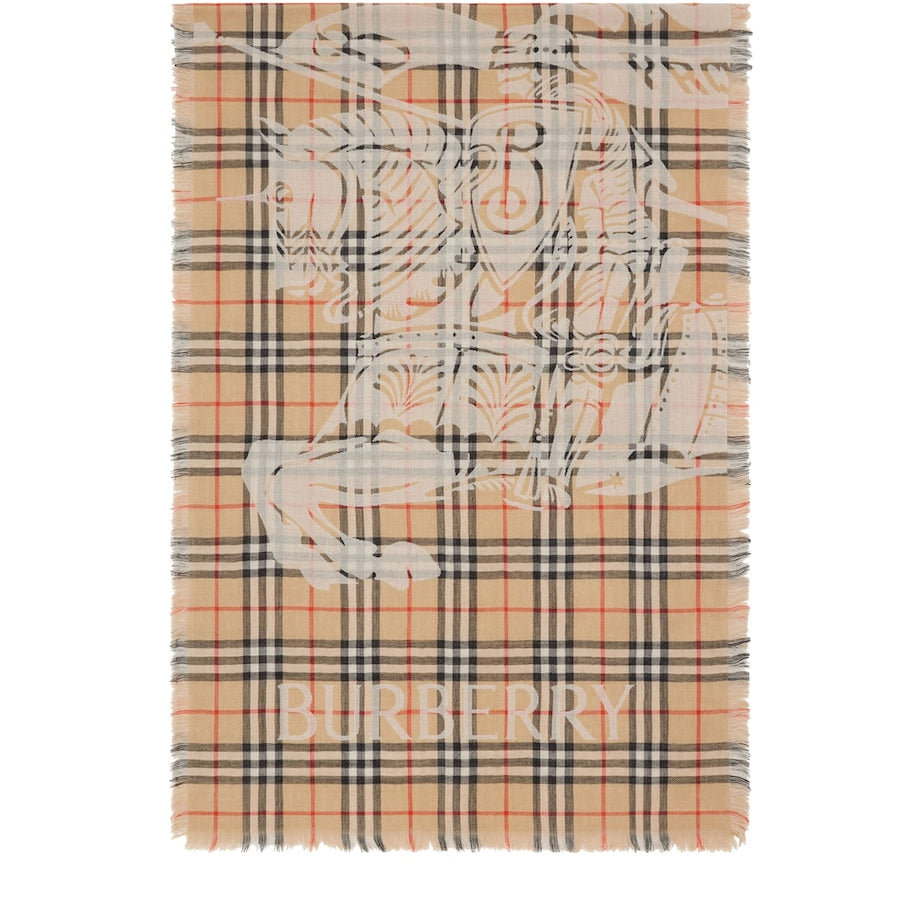 Burberry Beige Wool Wide EKD Check Scarf