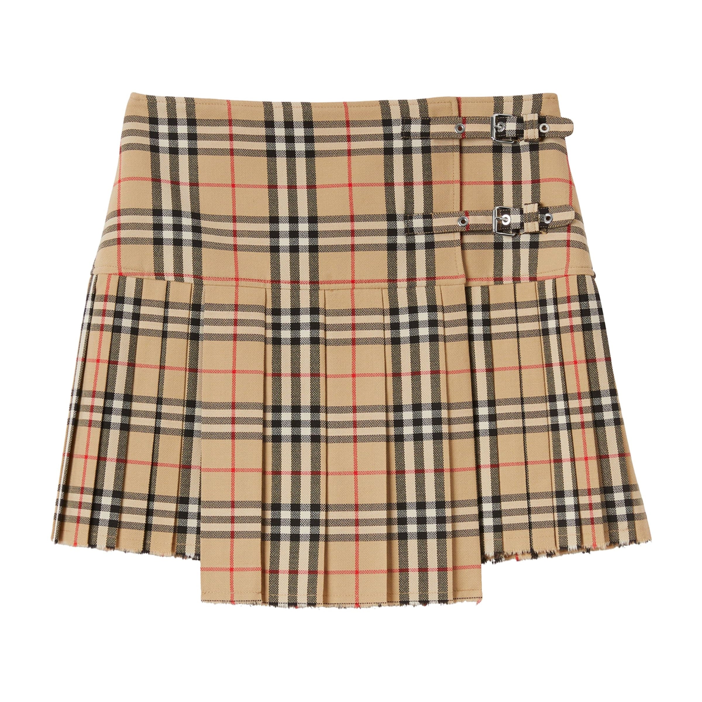 Burberry Beige Wool Check Pleated Mini Kilt