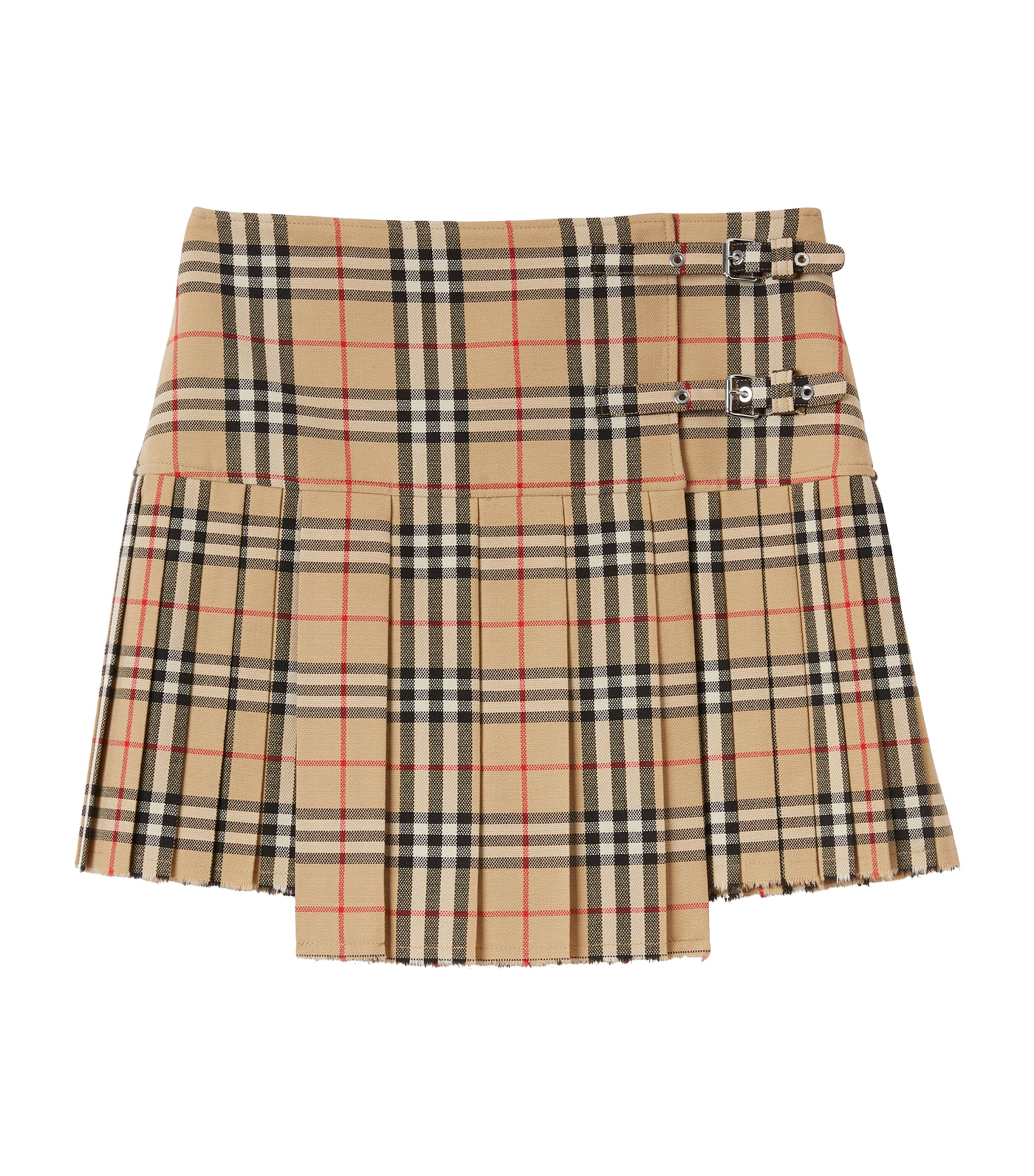 Burberry Beige Wool Check Pleated Mini Kilt