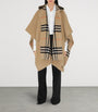 Beige Cashmere Reversible Check Hooded Cape