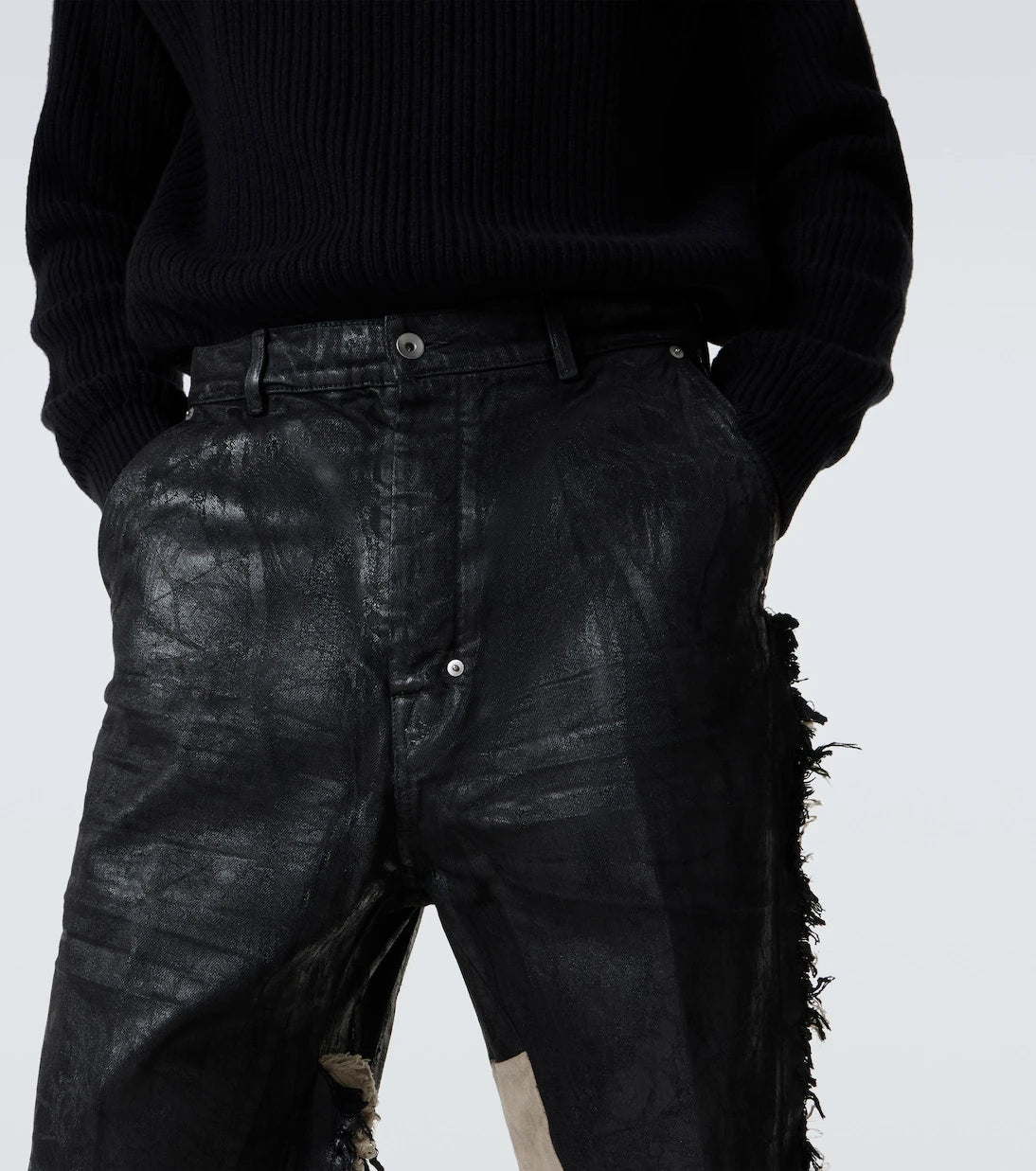 Rick Owens - Joris coated distressed wide-leg jeans