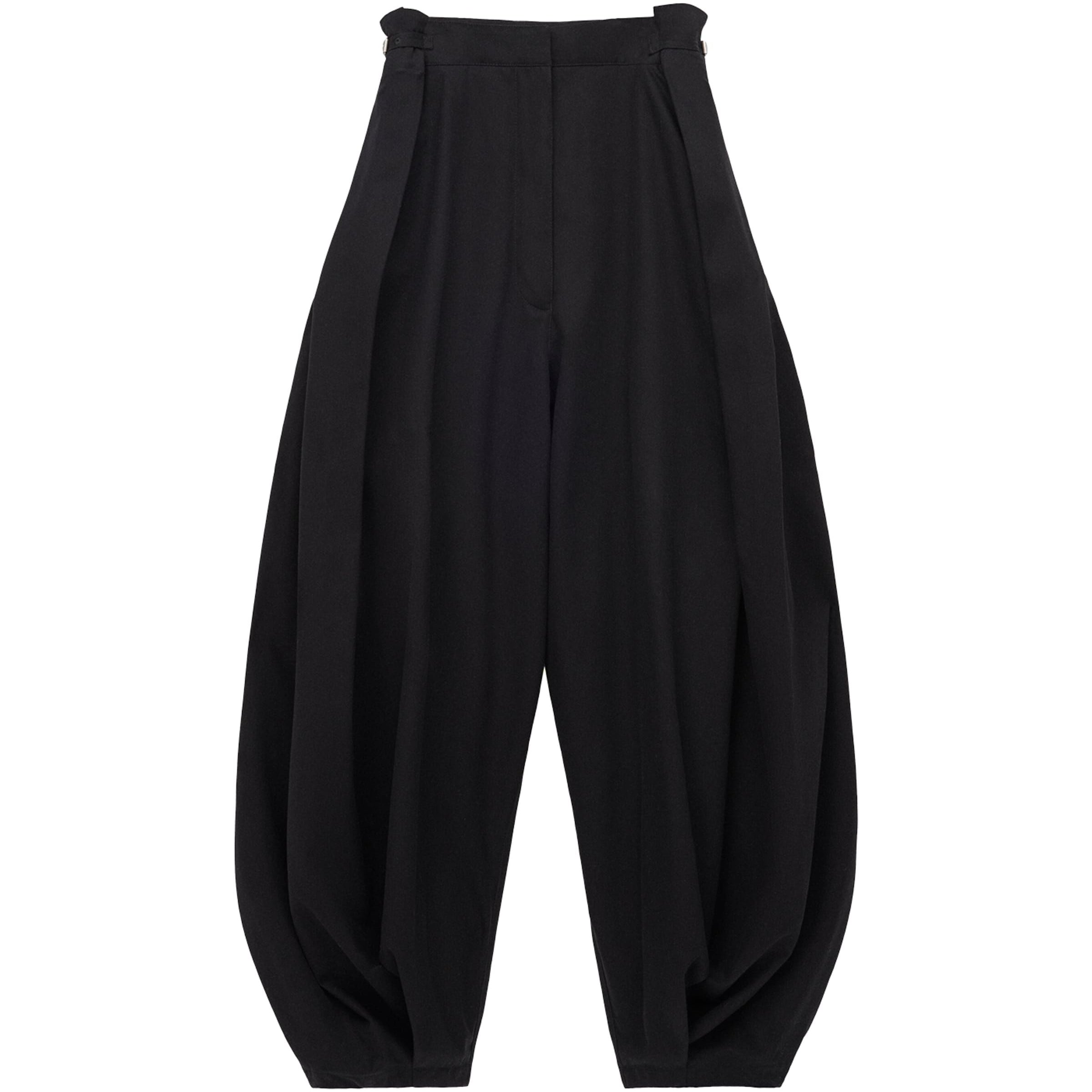 LOEWE Black Cotton-Silk Draped Barrel-Leg Trousers