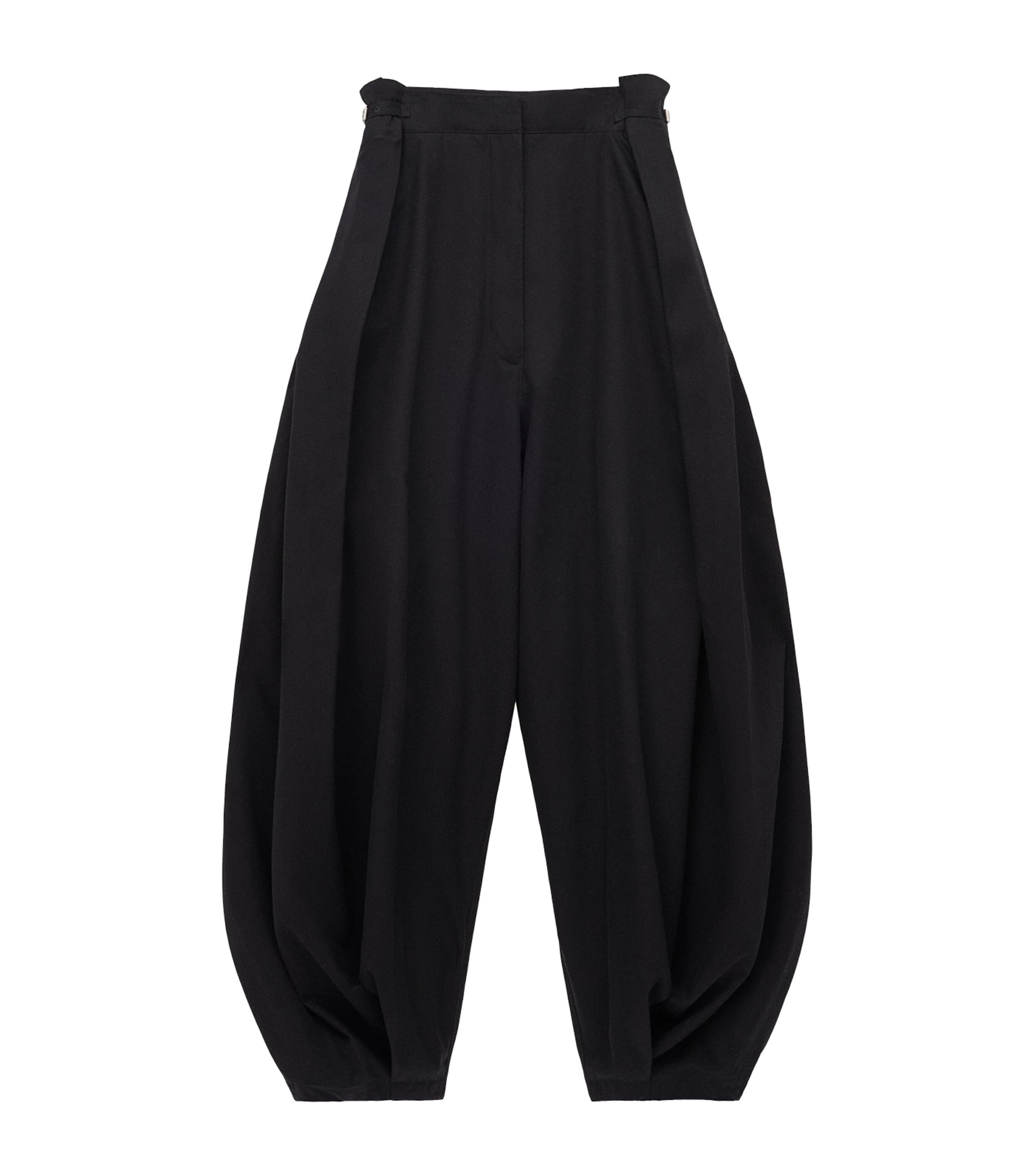 LOEWE Black Cotton-Silk Draped Barrel-Leg Trousers