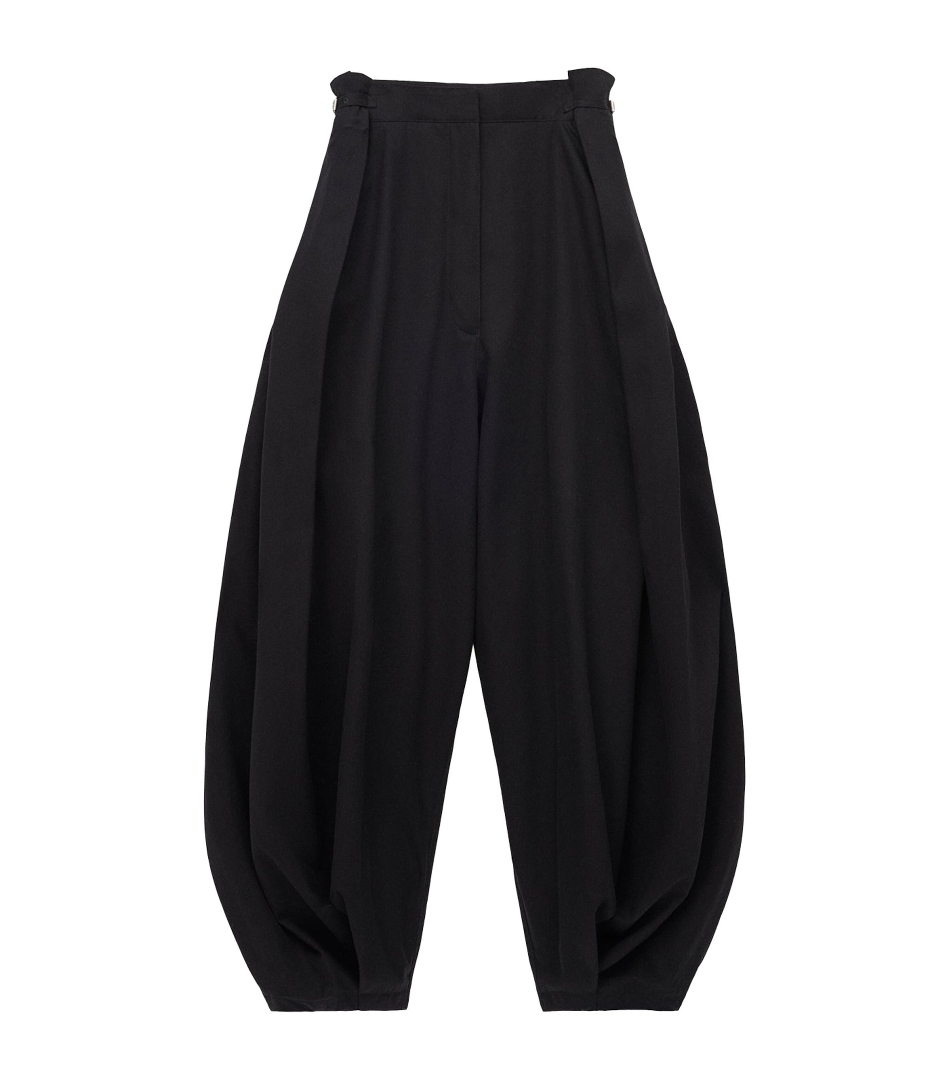 LOEWE Black Cotton-Silk Draped Barrel-Leg Trousers