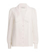 White Silk Lace-Trim Blouse