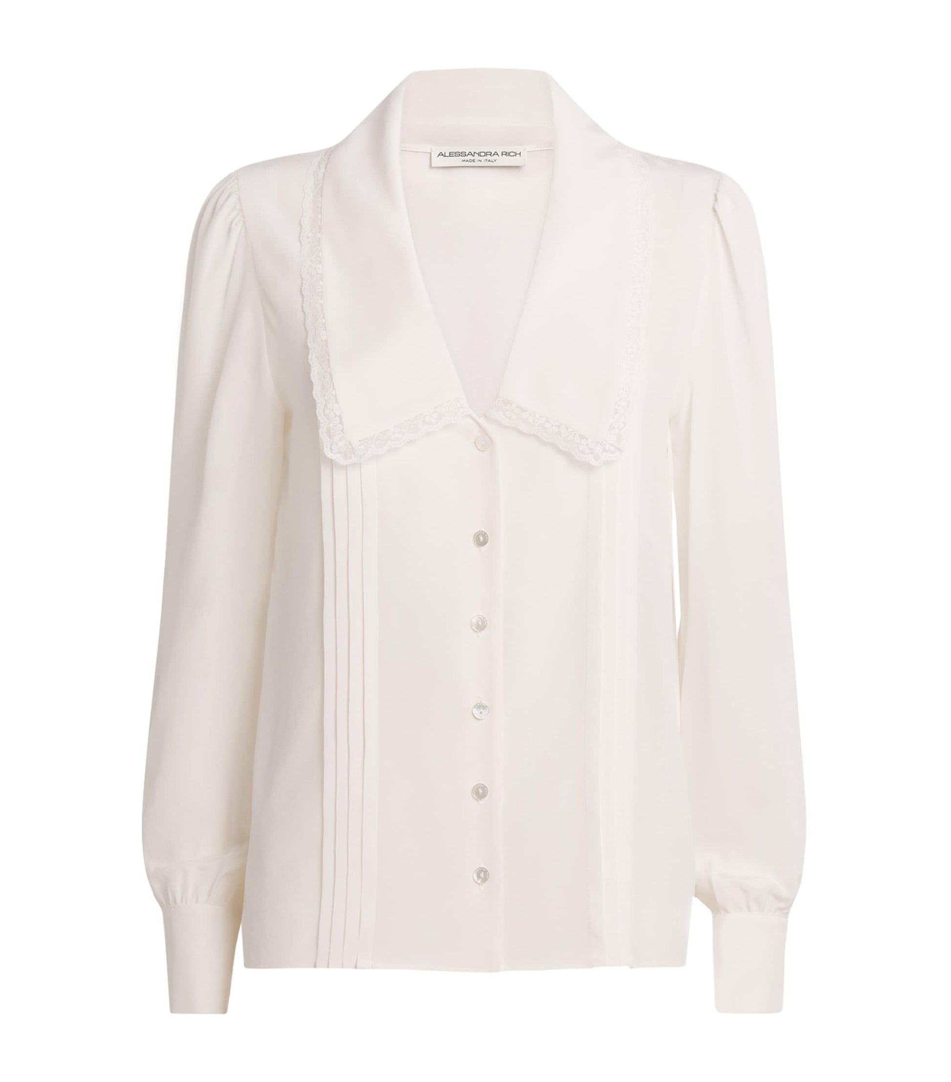 White Silk Lace-Trim Blouse