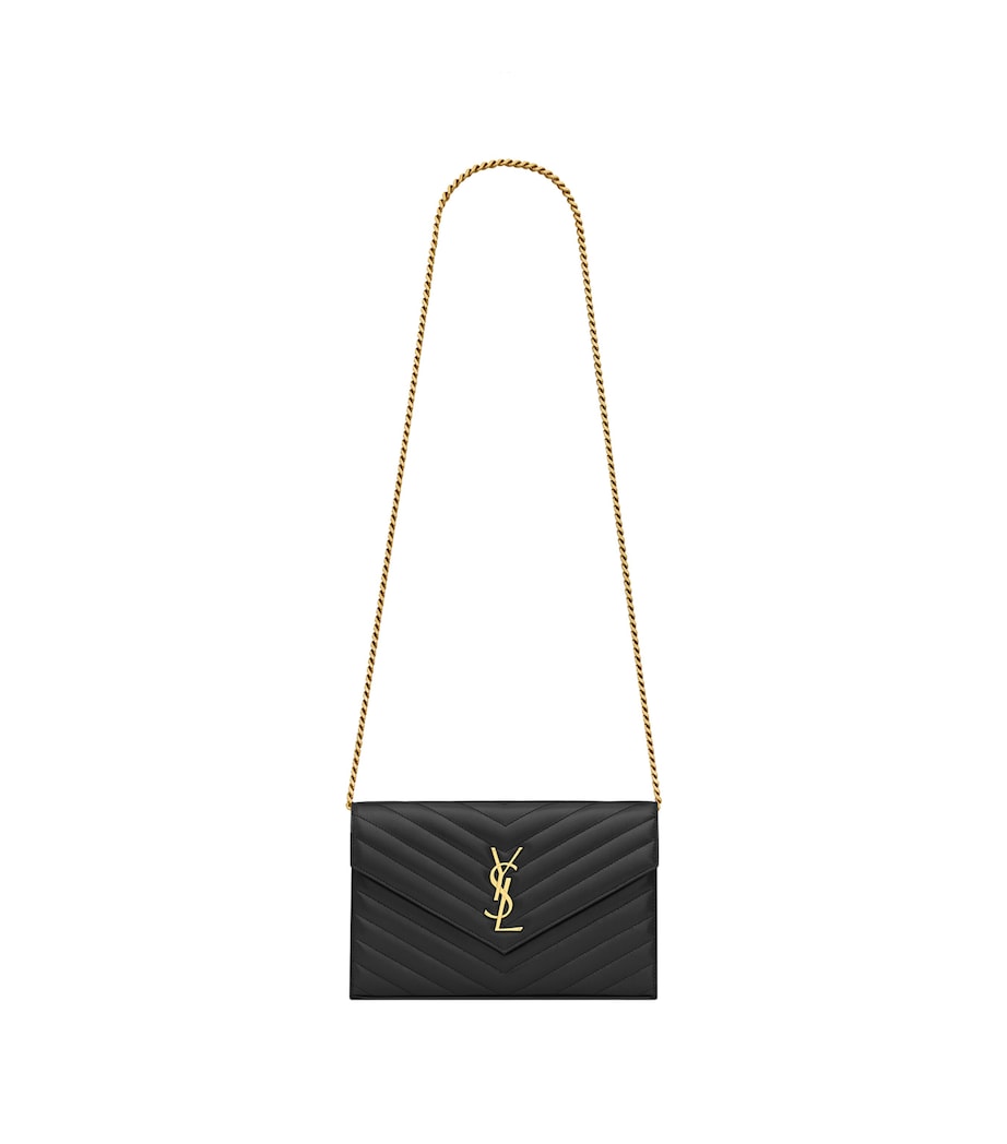 Saint Laurent Black Monogram Matelassé Envelope Wallet Bag