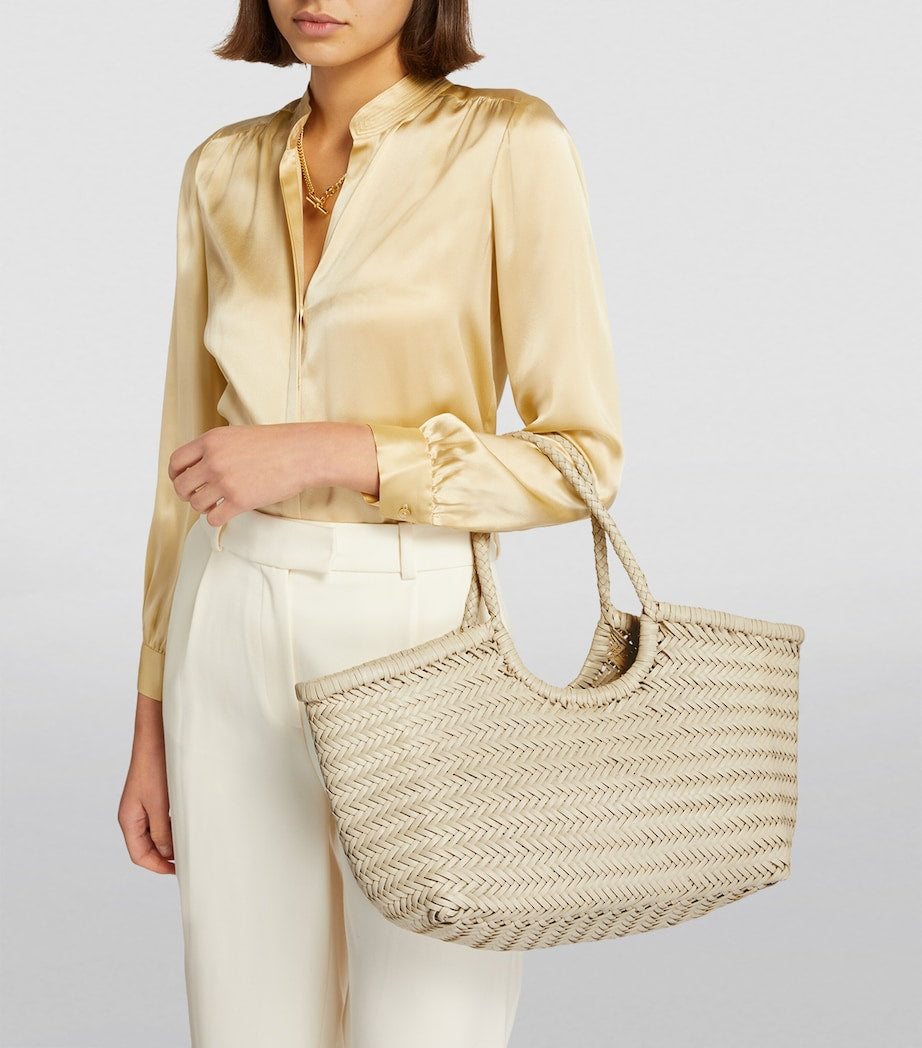 Ivory Large Leather Woven Nantucket Tote Bag