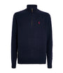 Polo Ralph Lauren Blue Wool-Cashmere Cable-Knit Quarter-Zip Sweater