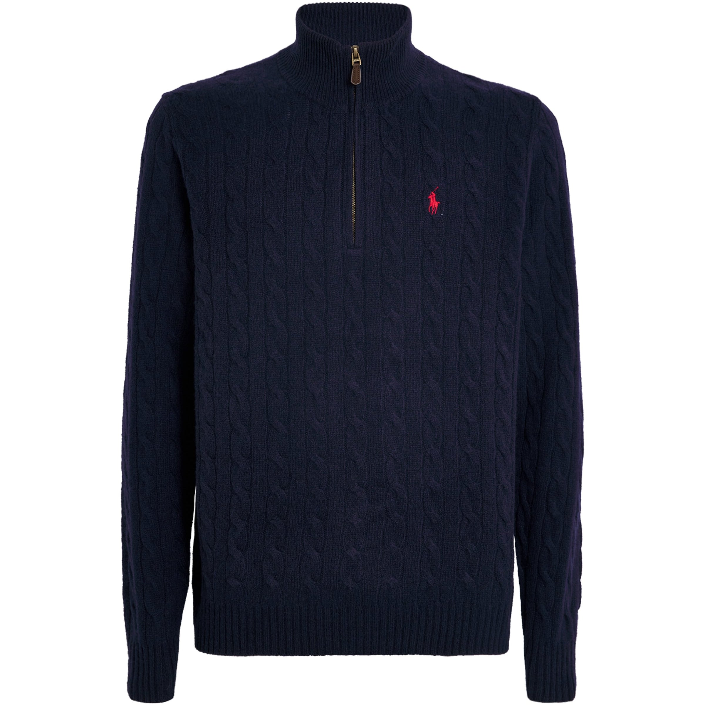 Polo Ralph Lauren Blue Wool-Cashmere Cable-Knit Quarter-Zip Sweater