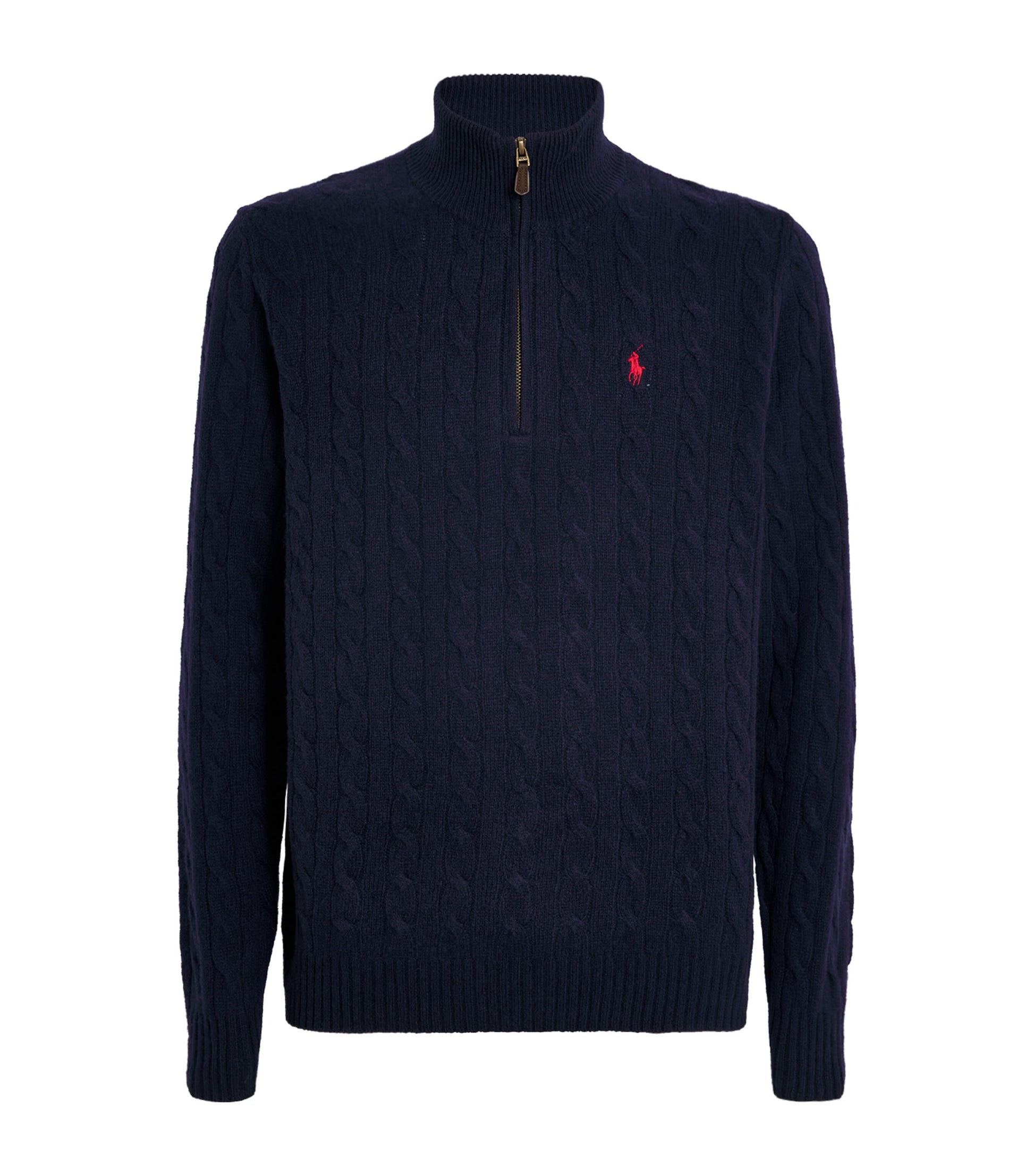 Polo Ralph Lauren Blue Wool-Cashmere Cable-Knit Quarter-Zip Sweater