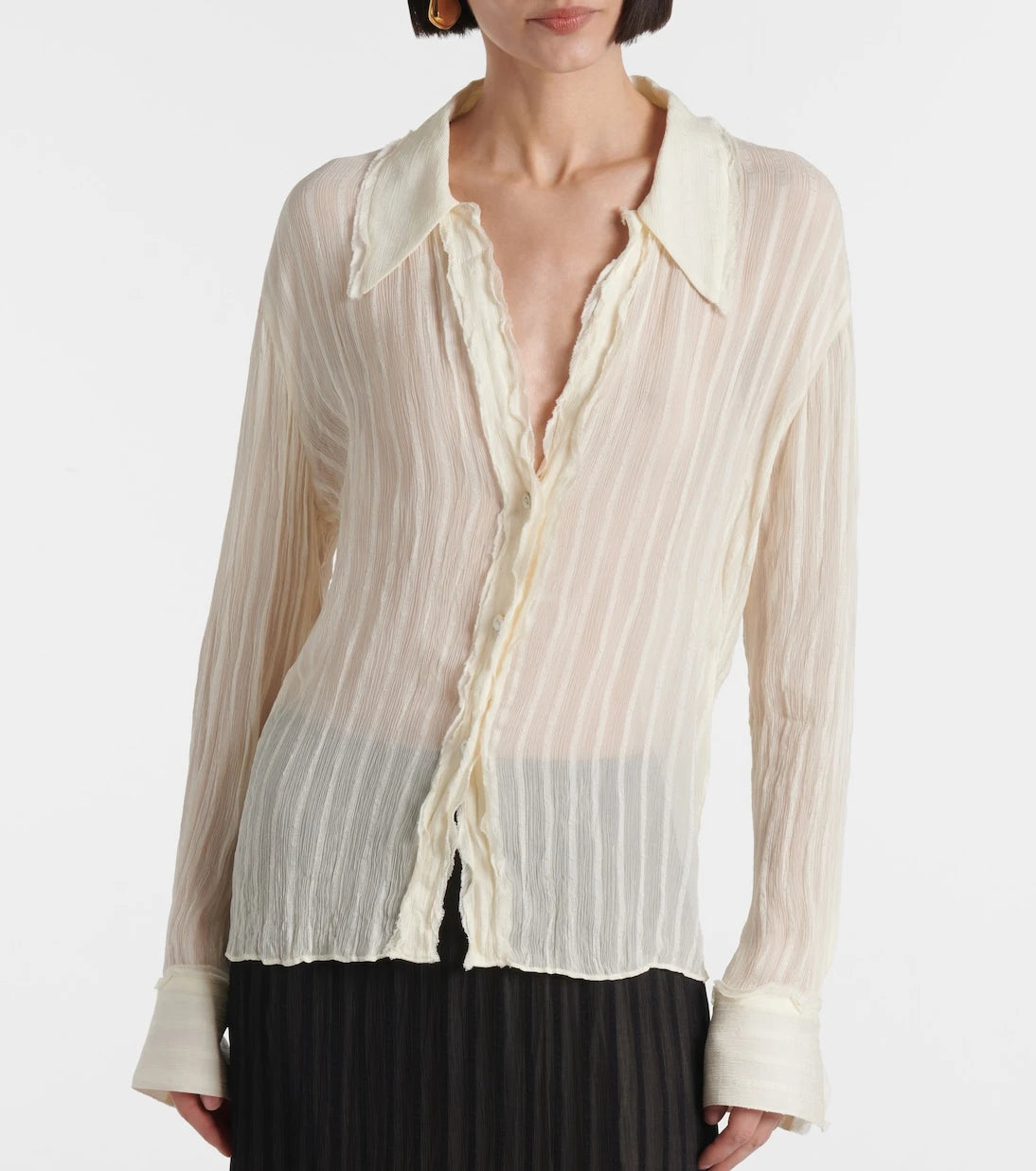 Vince - Ruffled striped semi-sheer shirt