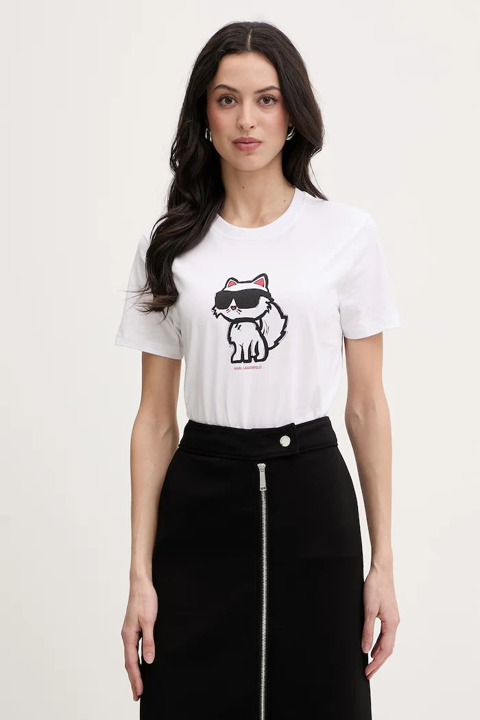 Karl Lagerfeld kadın pamuklu tişört IKON SKETCH