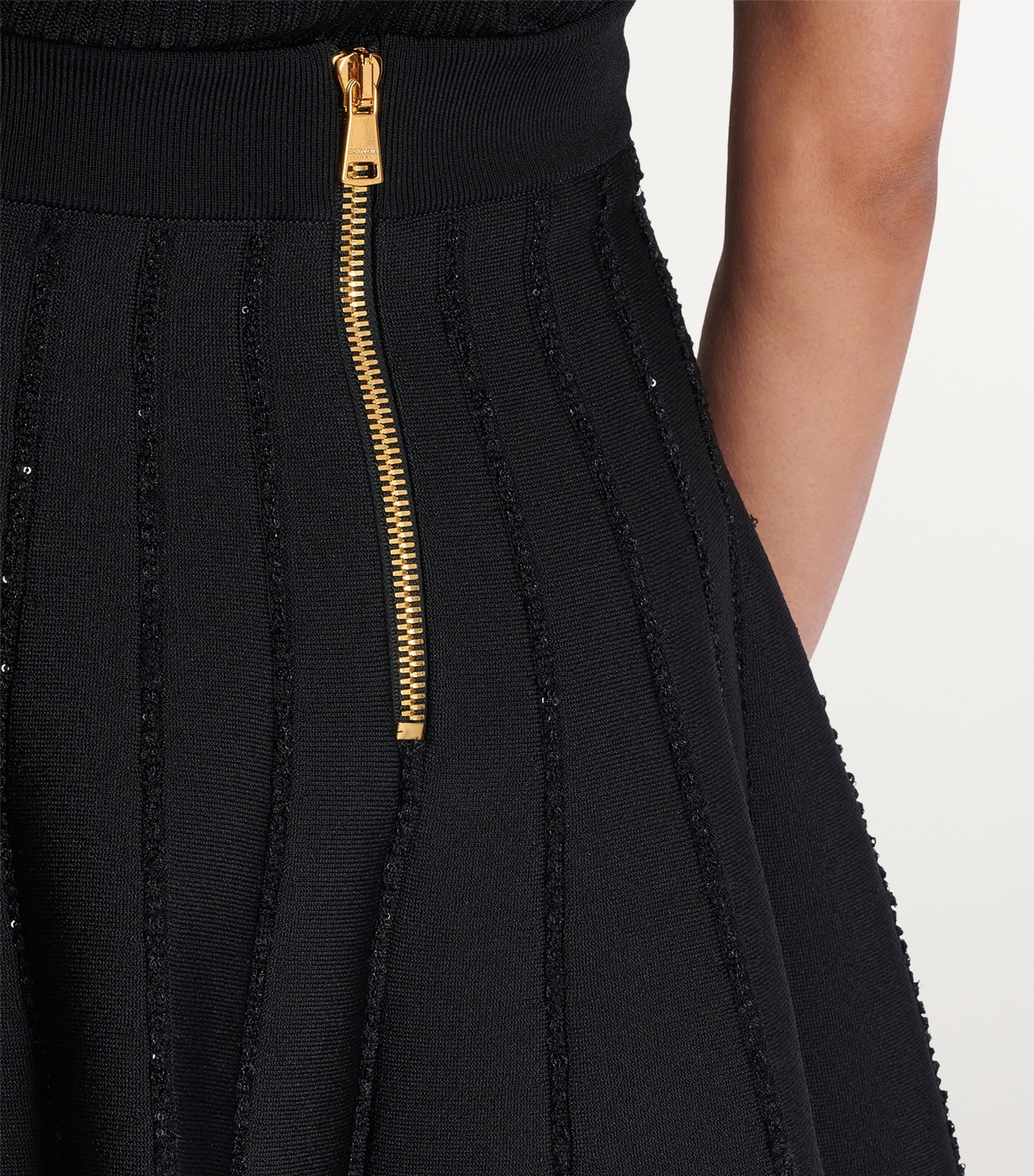 Balmain Black Flared Knitted Mini Skirt