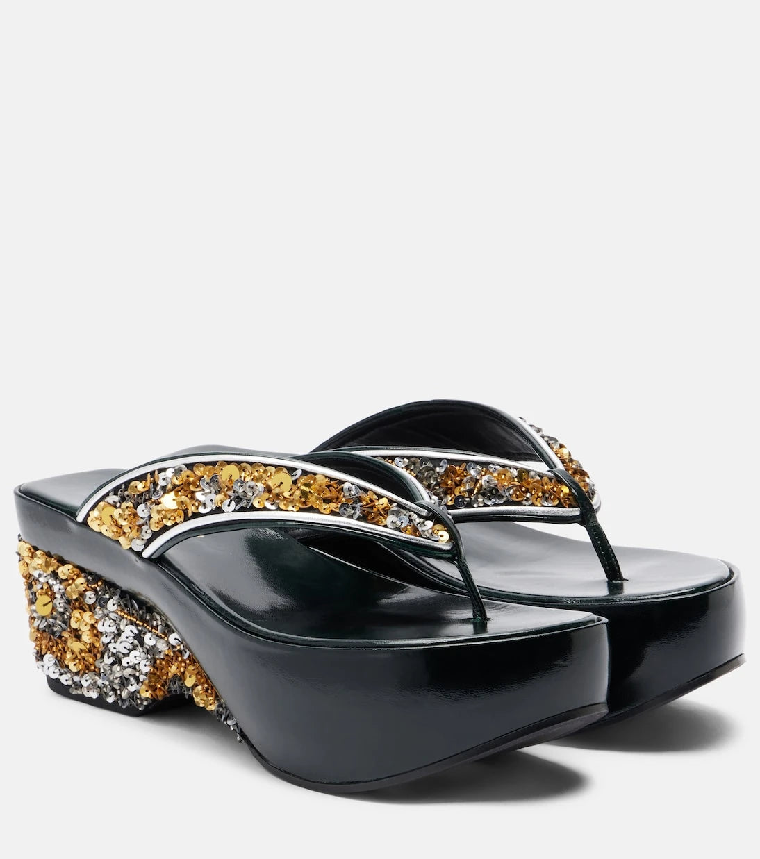Dries Van Noten - Sequined wedge thong sandals