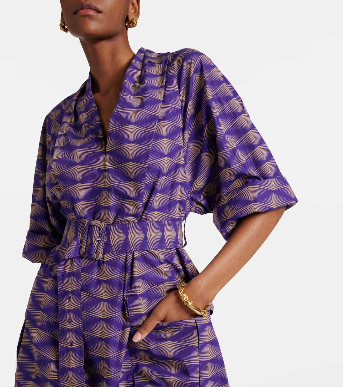 Dries Van Noten - فستان قصير من البوبلين القطني المطبوع