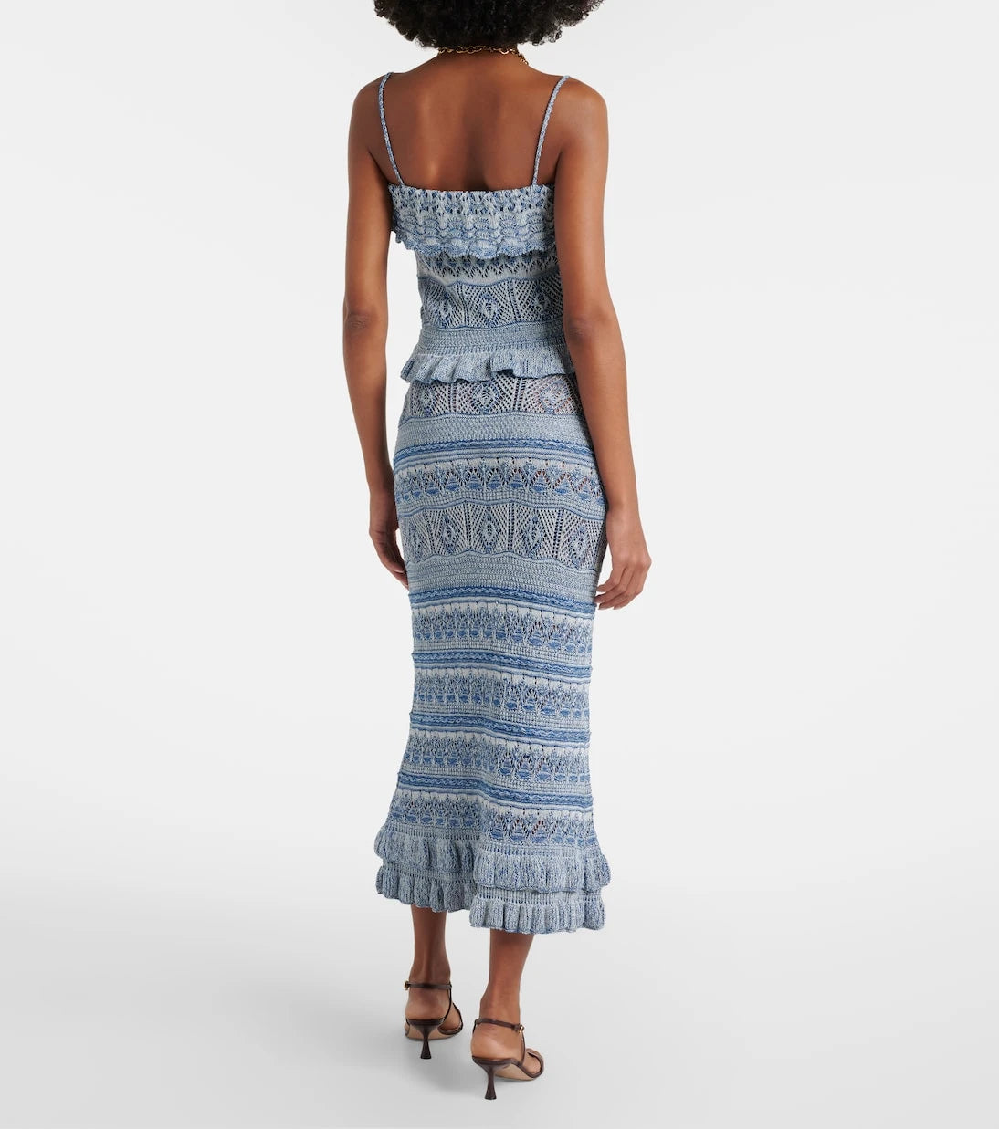 Etro - Crochet ruffled cotton midi skirt