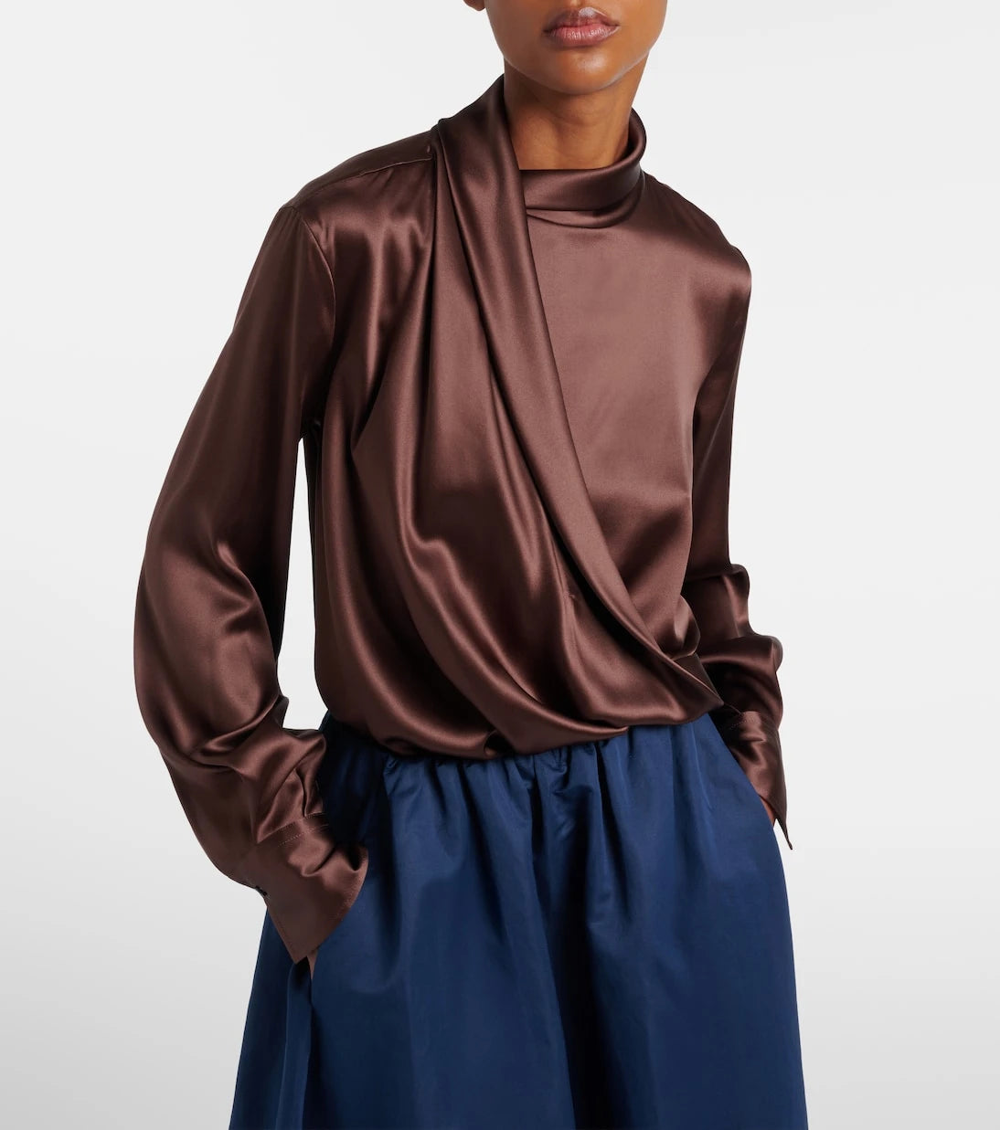 Brunello Cucinelli - Draped silk-blend satin blouse