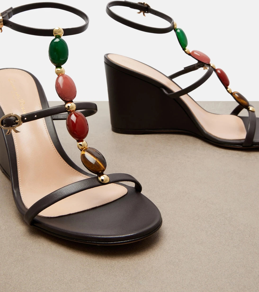 Gianvito Rossi - Embellished leather wedge sandals