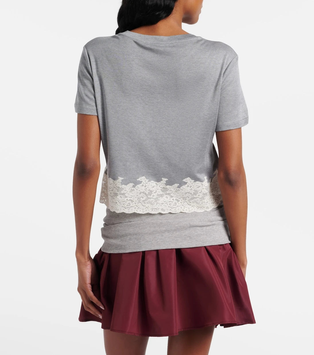 Miu Miu - Lace-trimmed silk jersey crop top