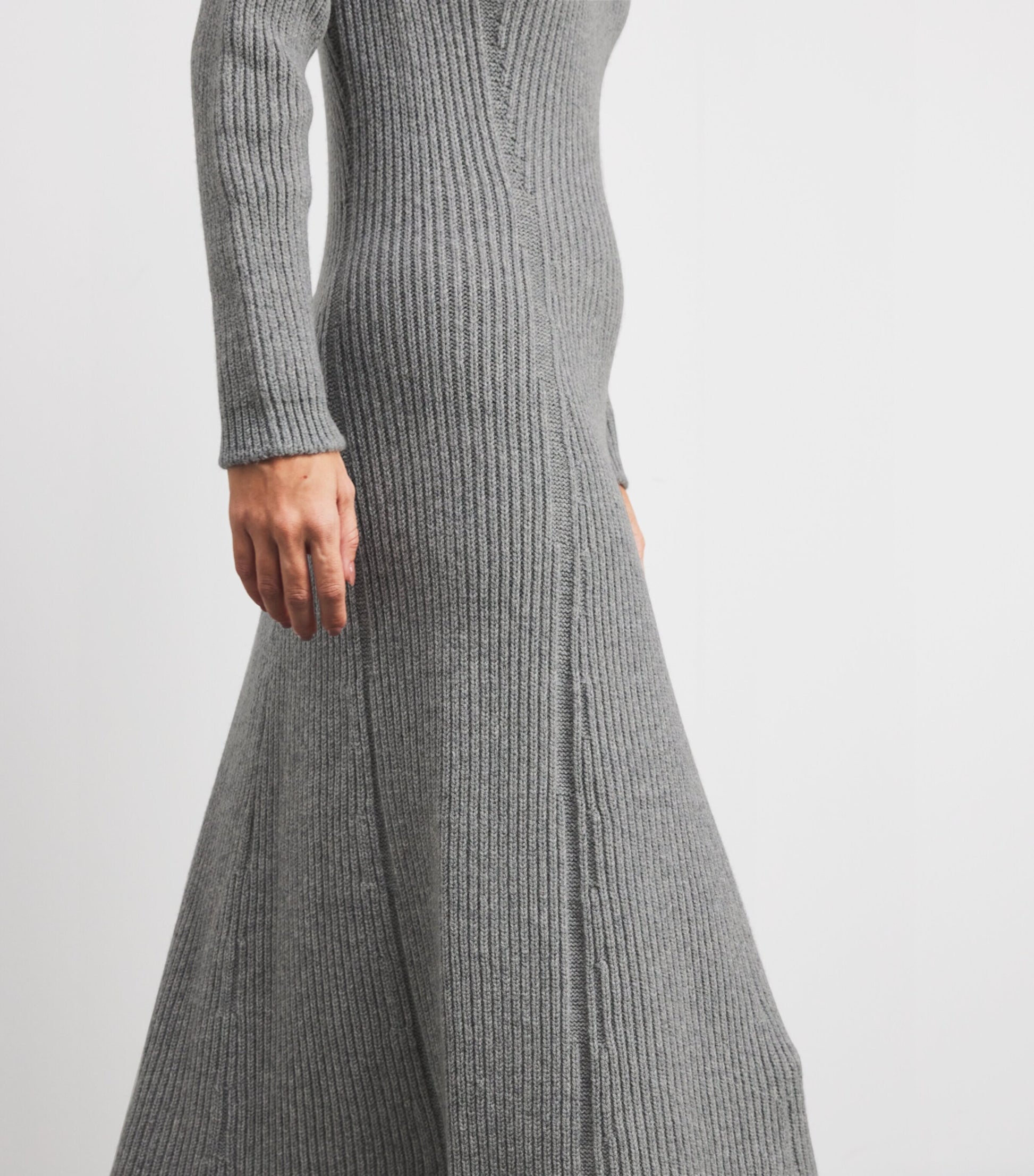 Johnstons Of Elgin Grey Cashmere-Blend Ribbed Midi Knitted Dress