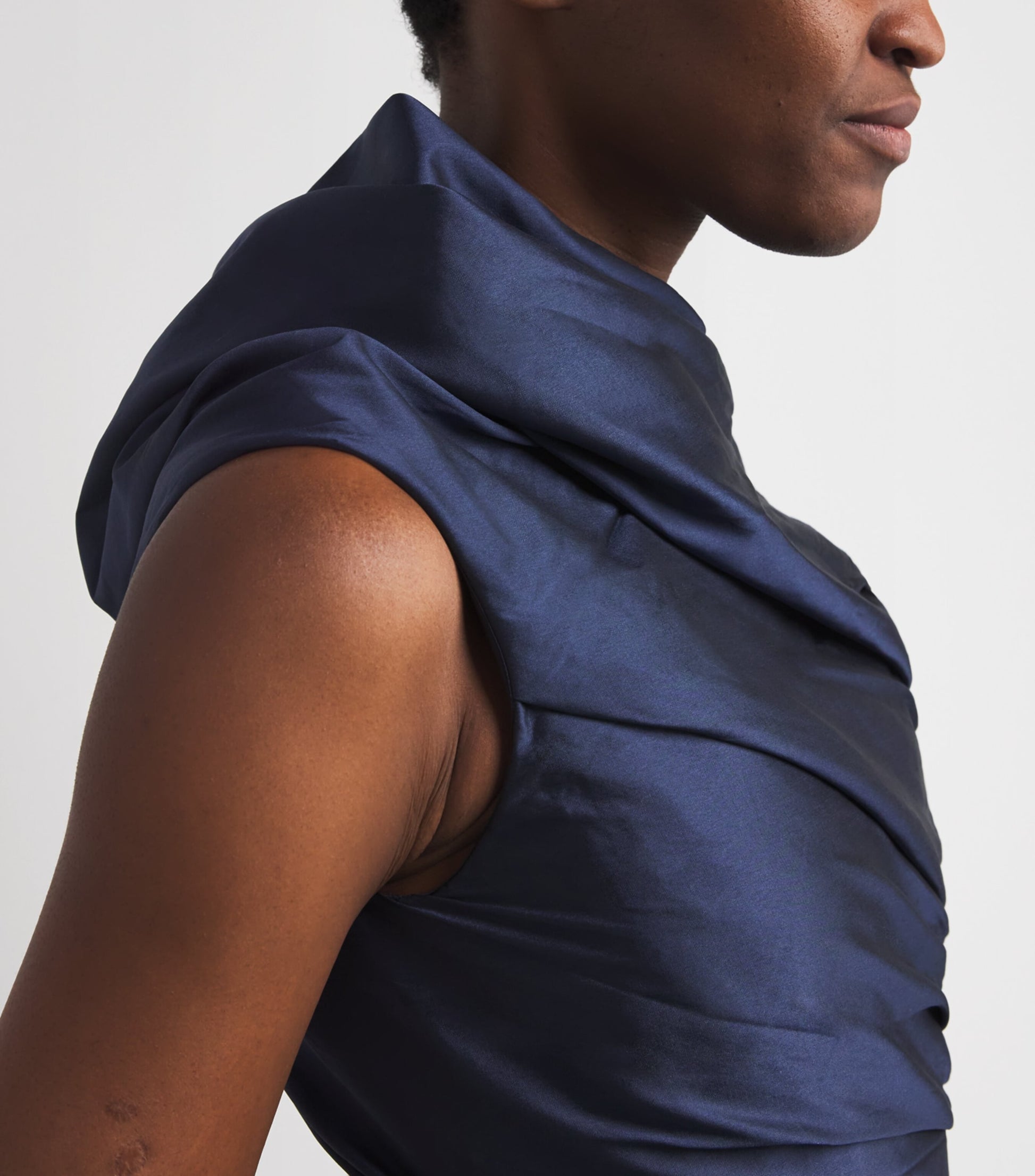 Marmar Halim Navy Taffeta Draped Asymmetric Gown