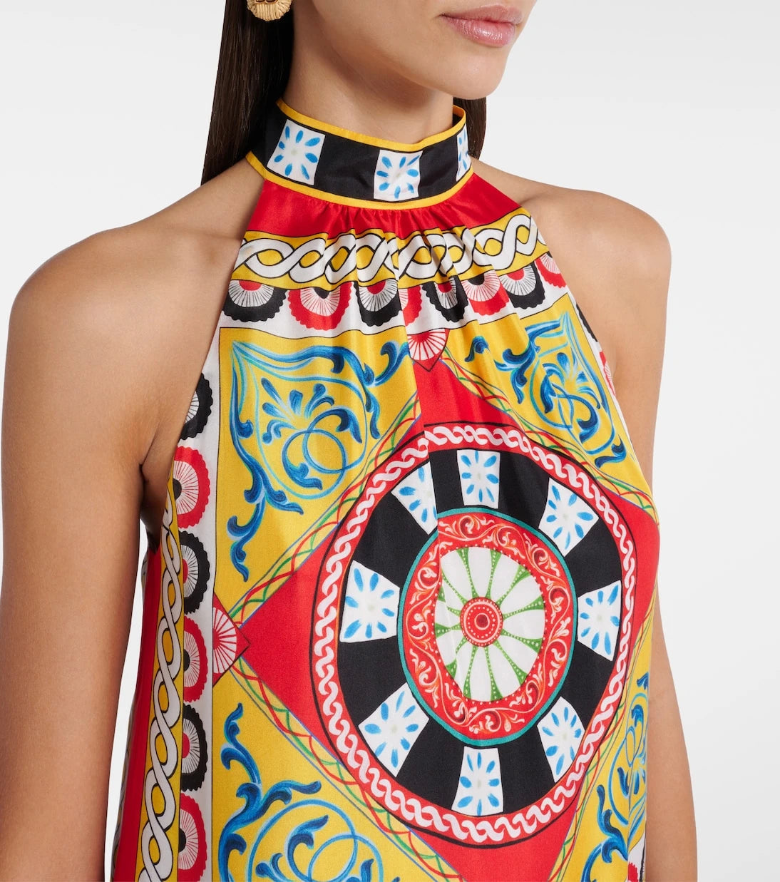 Dolce&Gabbana - فستان حريري بطبعة تاورمينا وبياقة رسن