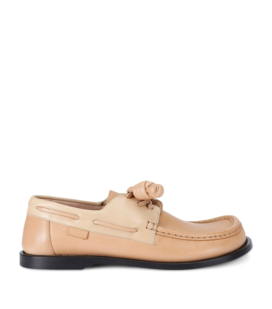 LOEWE Beige Leather Campo Boat Shoes