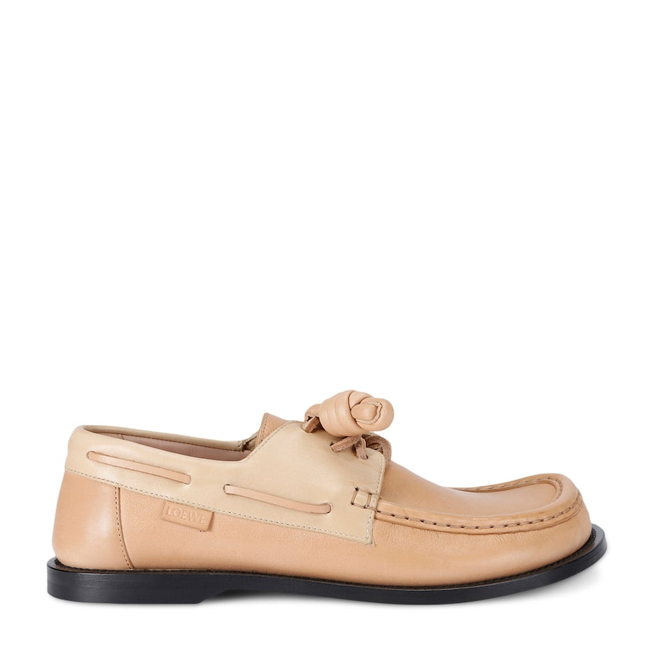 LOEWE Beige Leather Campo Boat Shoes
