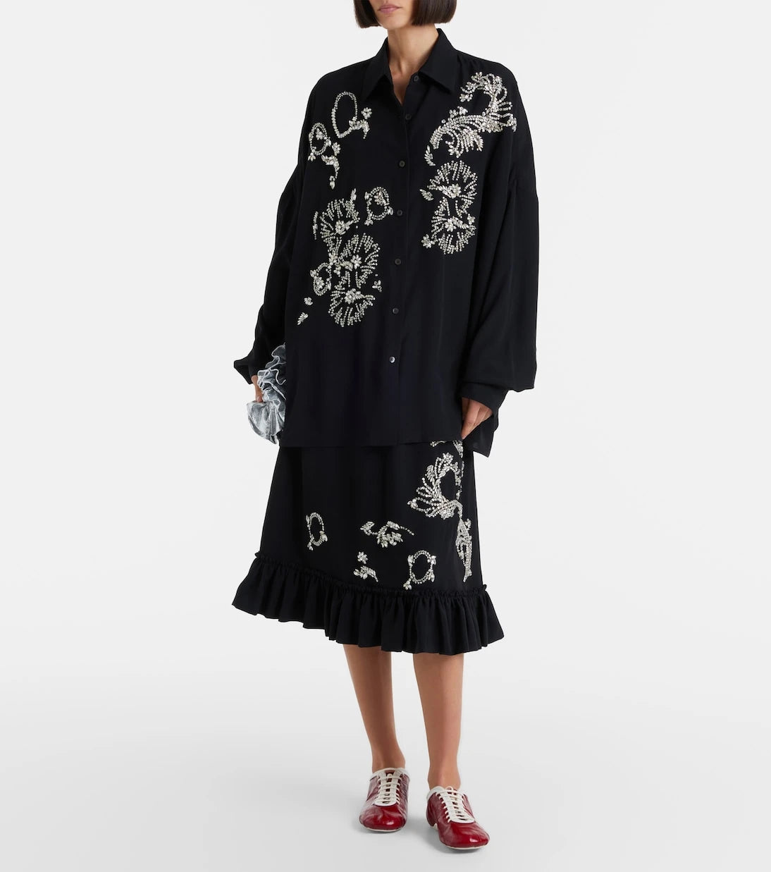 Dries Van Noten - Embellished ruffled midi skirt