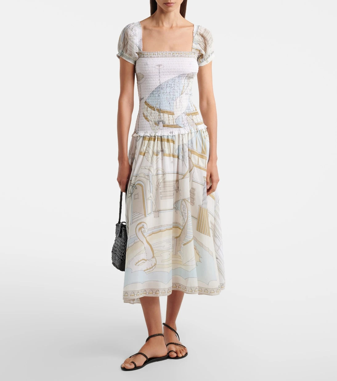 Tory Burch - Printed shirred silk and cotton midi dress