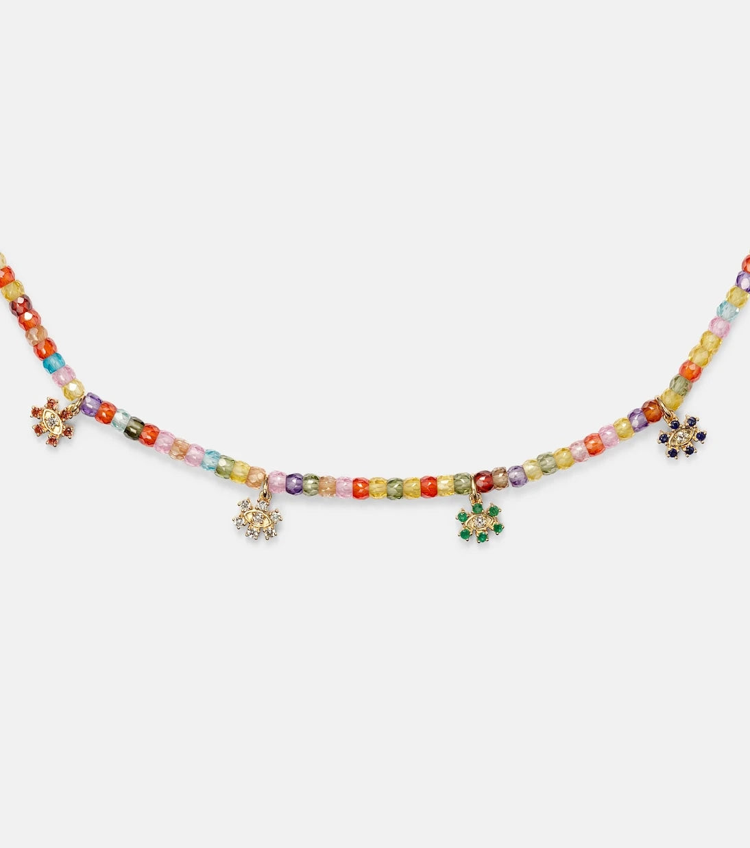 Sydney Evan - Evil Eye 14kt gold beaded necklace with diamonds