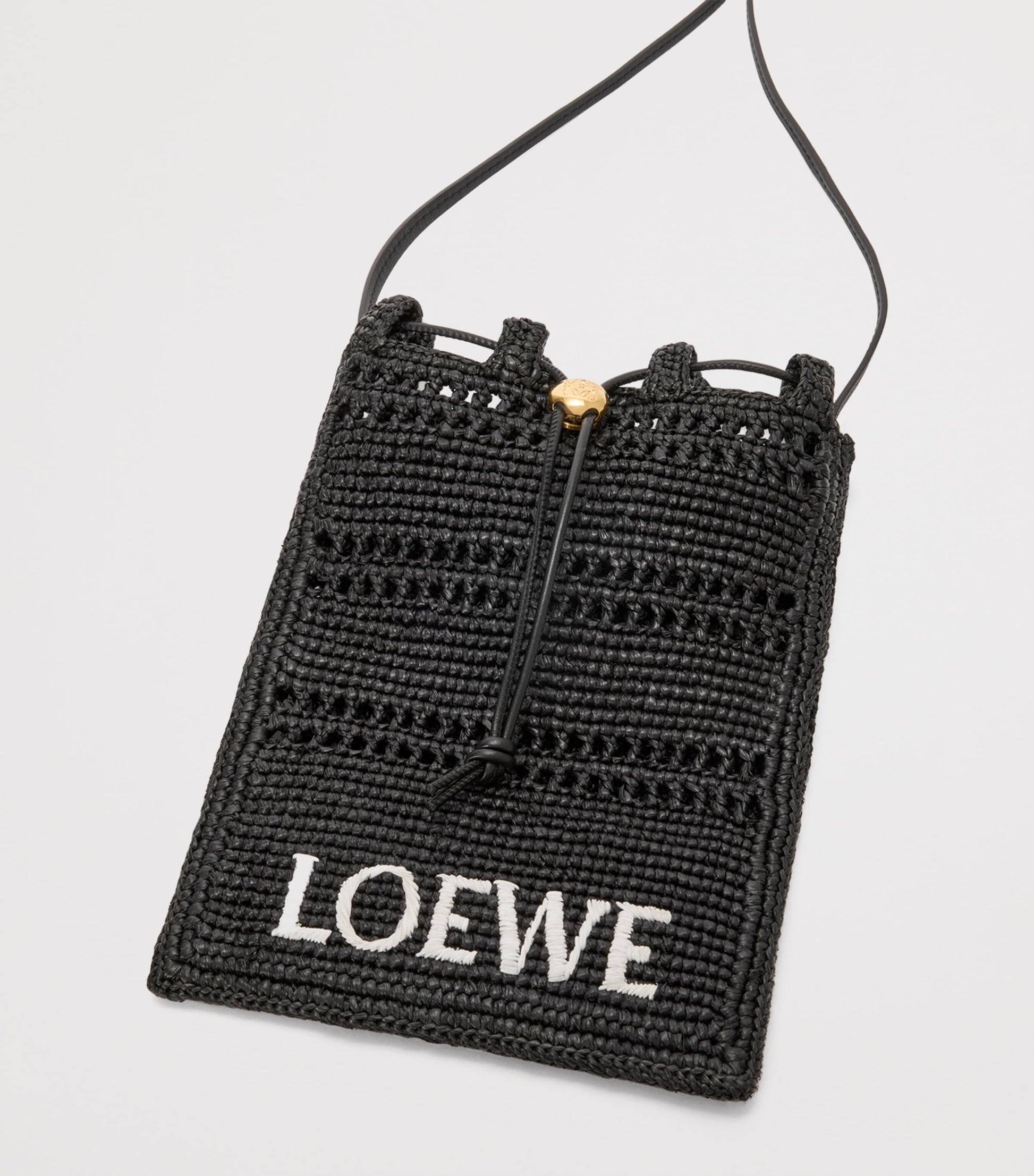 Black x Paula's Ibiza Raffia Drawstring Pocket Bag