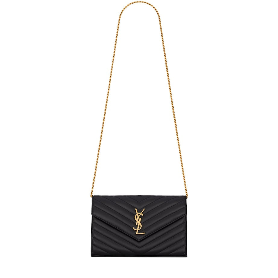 Saint Laurent Black Monogram Matelassé Envelope Wallet Bag