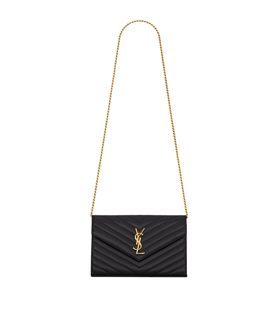 Saint Laurent Black Monogram Matelassé Envelope Wallet Bag
