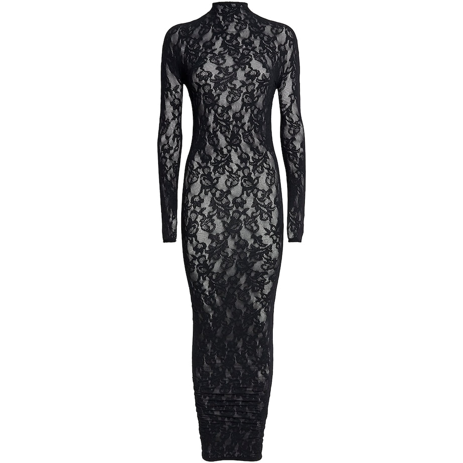 Skims Black Lace Long-Sleeve Maxi Dress