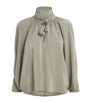 Max Mara Green Silk Tie-Neck Blouse