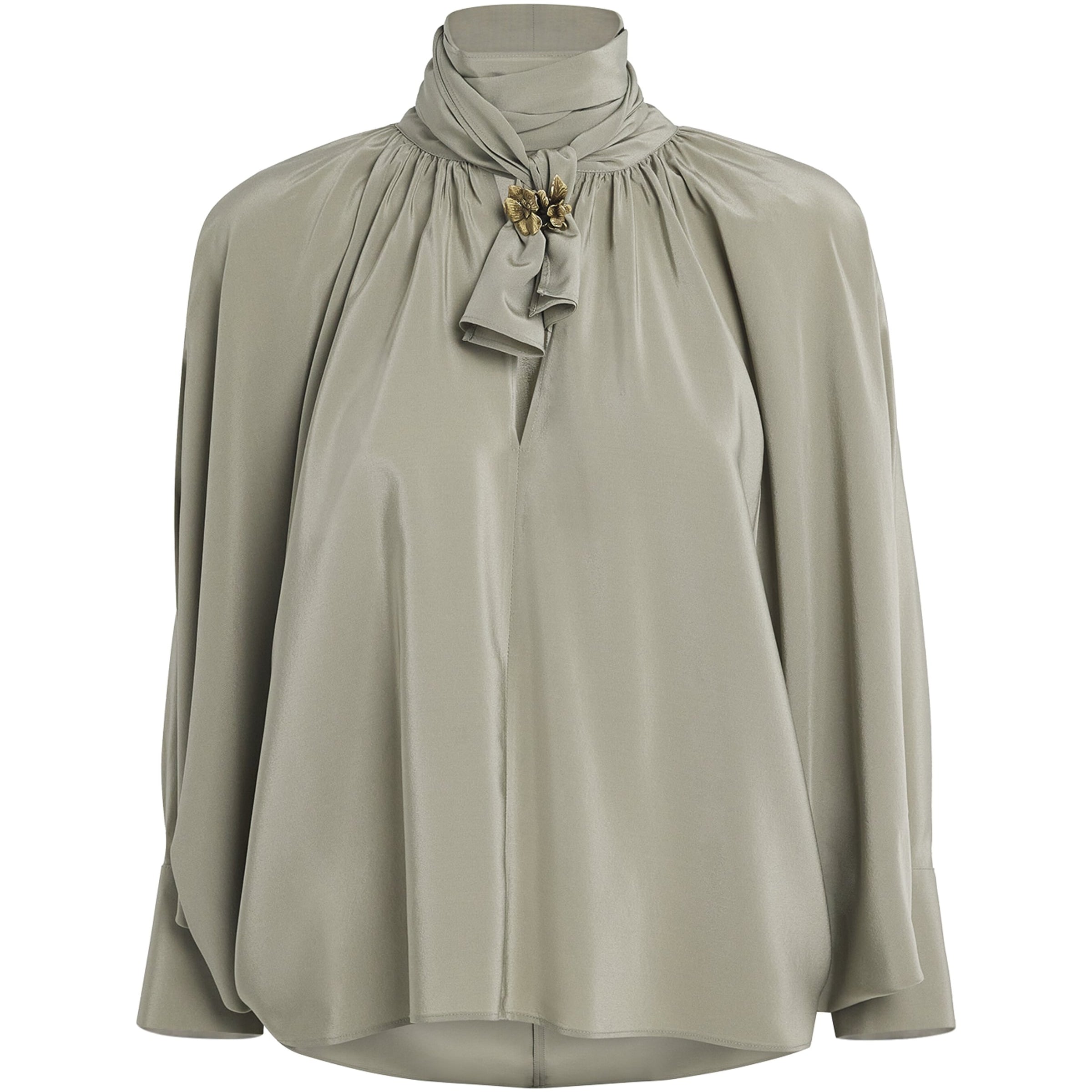 Max Mara Green Silk Tie-Neck Blouse