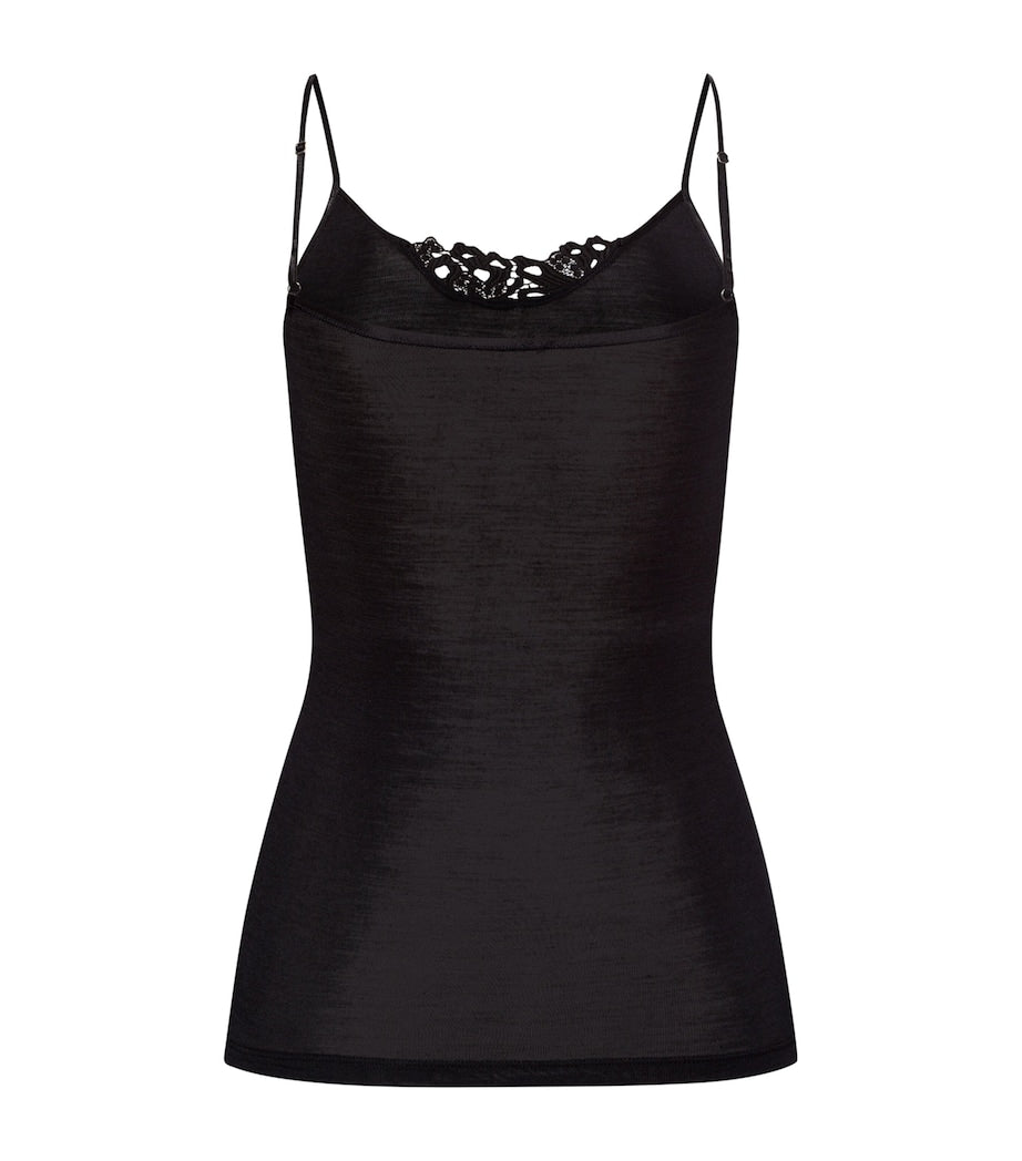 Hanro Black Merino Wool-Silk Spaghetti Top
